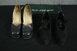 Two pairs of vintage designer ladies court shoes, by Clergerie and Biba. Biba (in black leather)