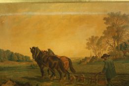 A 19th century chromolithograph print, a farmer tilling the land, after Gustav Seitz Wander? H.60