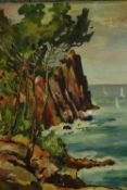 An early 20th century oil on canvas, Mediterranean coastal scene, indistinctly signed. H.46 W.33cm.