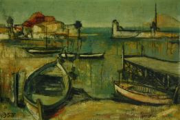 Louis Amalvy, French (1918-2003) oil on canvas, 'Petit Port', signed and dated 1958. H.65 W.81cm.