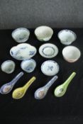 A group of various Oriental porcelain rice bowls and spoons. L.15 W.12cm. (largest).