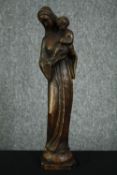 A painted terracotta Madonna and Child group. H.40cm.