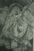 TR16343 † A framed and glazed pencil drawing of figures in traditional clothing, indistinctly