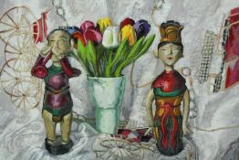 Hilary Beauchamp 'Tulips Unite', acrylic on board, signed, titled and dated, in a glazed frame. H.60