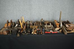 A large collection of woodworking tools. L.55 W.9cm. (largest).