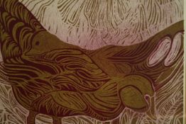 A limited edition woodcut print 'Marsh birds' signed in pencil Jocelyn Kemp, and numbered and
