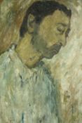 An early 20th century oil on canvas, portrait of a man in contemplation, indistinctly signed. H.57