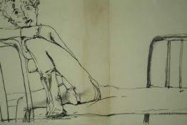 J. Russell. Pen and ink study, woman on a bed. H.34 W.57cm.