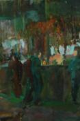A contemporary Impressionist style oil on board, bar scene. H.87 W.62cm.