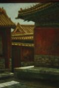 Oil on canvas of Chinese courtyard houses or Siheyuan. H.55 W.45cm.