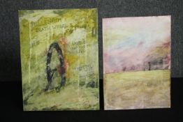STOT21stCplanB (Harry Adams), two oil and caustic paint on boards: The Wheel and Gotcha, signed