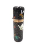 An early 20th century yellow metal (tests as 14ct) enamelled perfume bottle with glass stopper.
