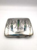 Attributed to Archibald Knox for Liberty & Co of London silver and enamel cigarette case, the