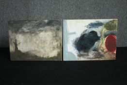 STOT21stCplanB (Harry Adams), two oil and caustic paint on boards: Kill the Tree and Inexplicable,