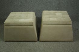 A pair of contemporary beige velour pouffes. H.45 W.61 D.56cm. (each).