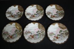 A set of six Satsuma style porcelain plates. Dia 18.5cm. (each).