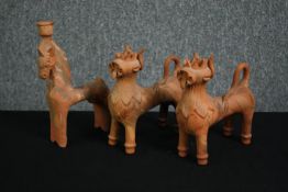 Pedro Mercedes (1921-2008), terracotta, a pair of heraldic lions and a horse, of archaic form. H.