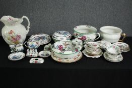 A large group of floral decorated English porcelain by various factories including Royal Crown