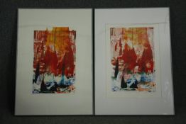 Diana Boyd, a pair of screen prints, abstract compositons, signed, framed and glazed. H.101 W.