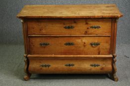 A 19th century French provincial pine commode. H.80 W.112 D.110cm.