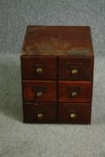 An early 20th century vintage oak desktop filing cabinet. H.44 W.38 D.40cm.