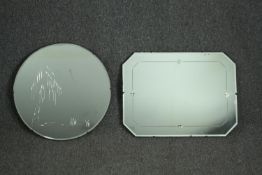 Two vintage etched glass wall mirrors. Dia.51cm. (largest).