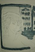 A 20th century French School etching of a woman, indistinctly signed, framed and glazed. H.53 W.