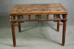 A 19th century Chinese hardwood centre table. H.80 W.115 D.79cm.