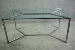 A Gallotti and Radice glass and chrome dining table. H.75 W.164 D.90cm.