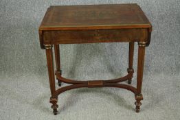 An early 19th century mahogany and brass inlaid drop leaf side table, possibly Baltic states. H.75