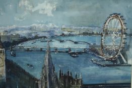 Diana Boyd, a watercolour, contemporary view of London, signed Di, framed and glazed. H.53 W.57cm.