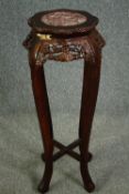 A Chinese hardwood jardiniere stand with a breccia marble top. H.92cm.