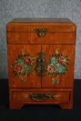 A vintage hand decorated jewellery box. H.39 W.28 D.21cm.