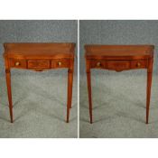 A pair of 19th century Continental kingwood and inlaid card tables of serpentine form. H.72 W.70 D.