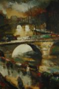An oil on canvas, 20th century French School, view of the Seine, indistinctly signed. H.50 W.43cm.