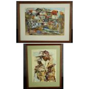Two framed and glazed acrylic paintings, African townscape and figural study, signed Samkobee. H.