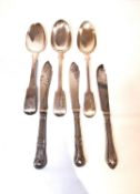A collection of 19th century silver cutlery, three large tablespoons by George Aldwinckle and