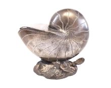 A Victorian silver plated spoon warmer in the form of a nautilus shell, with engraved shell pattern,