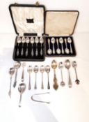 A collection of 19th and 20th century silver tea and coffee spoons, including two boxed sets of