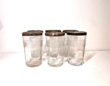 A set of Art Deco six silver collared crystal cordial glasses with star cut design by Alexander