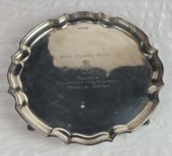 A hallmarked English silver salver, Sheffield 1960. D.30cm. 822 grams