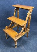 A set of 19th century style teak library steps. H.82 W.46 D.51cm