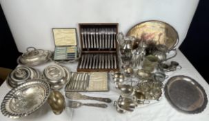 An extensive miscellaneous 19th century and later collection of silver plated items and flatware
