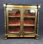 Pier cabinet or bookcase, Victorian ebonised with satinwood Arabesque inlay and ormolu mounts. H.107