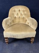 Bedroom chair, Victorian in deep buttoned upholstery.