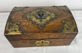 Jewellery box, 19th century walnut and brass mounted with fitted interior. H.12 W.23 D.15cm