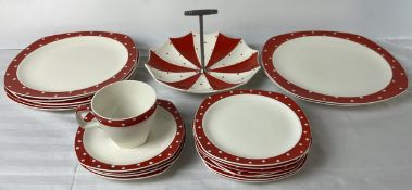 A mid century Midwinter polka dot part tea service.
