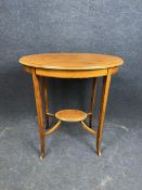 An Edwardian mahogany, crossbanded and string inlaid occasional table. H.70 W.66 D.45.5cm
