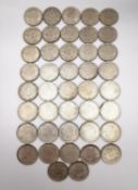 A collection of forty two white metal Indian one rupee coins, thirty eight dated 1940, two 1942, one