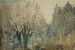 WITHDRAWN William Ware (1915–1997), watercolour, a view from Hyde Park, framed and glazed. H.20 W.